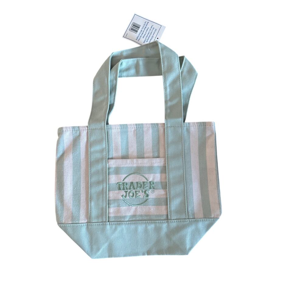 Trader Joe's 2026 summer mini canvas tote bag w/ 2 side pockets-Pastel green